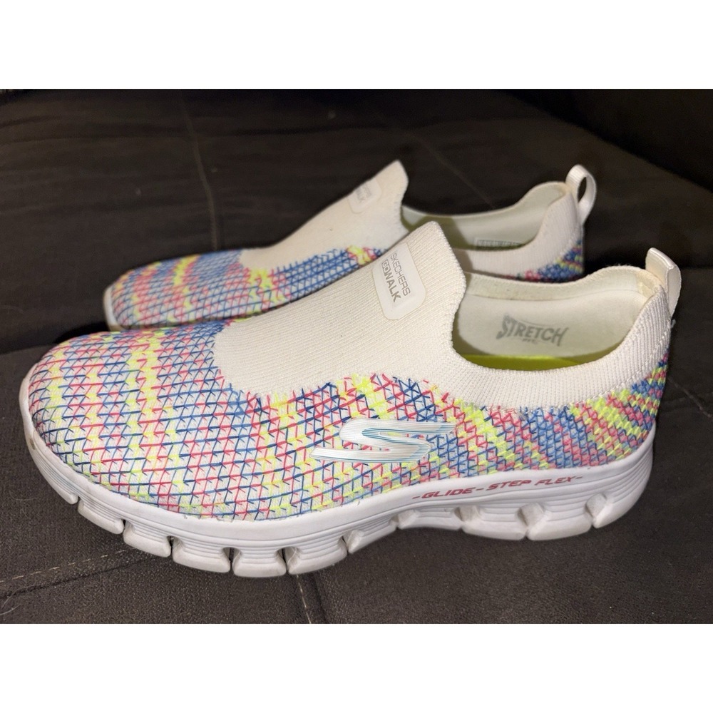Skechers GO Walk Glide-Step Flex Womens Size 7 White Multi Slip On Shoes 124807